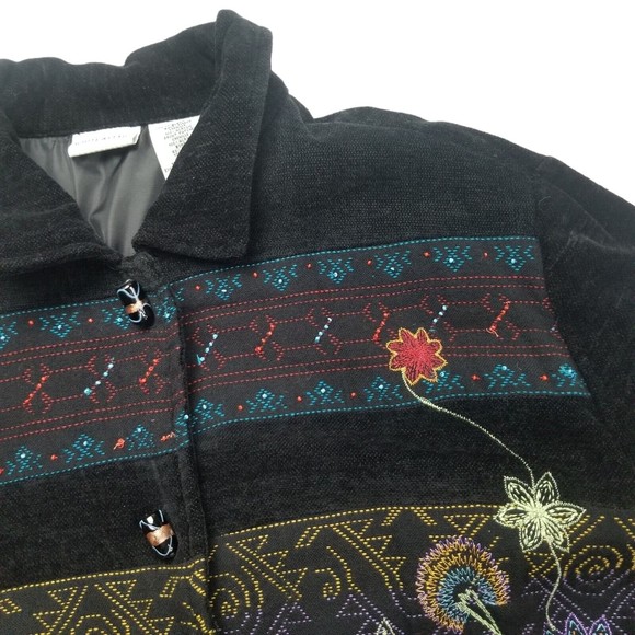 WHITE STAG Floral Embroidered Tapestry Lined Jacket Black Beaded Womens L 12/14 - Picture 7 of 12
